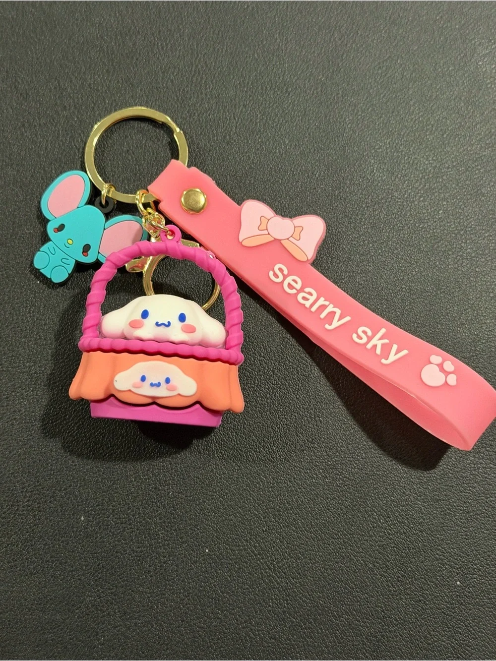 Pink Cute Basket Character Keychain for Kids set 3 key chain